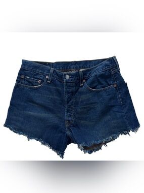 LEVl’S 501 Button Fly Denim Frayed Cutoff Jean Shorts sz 34